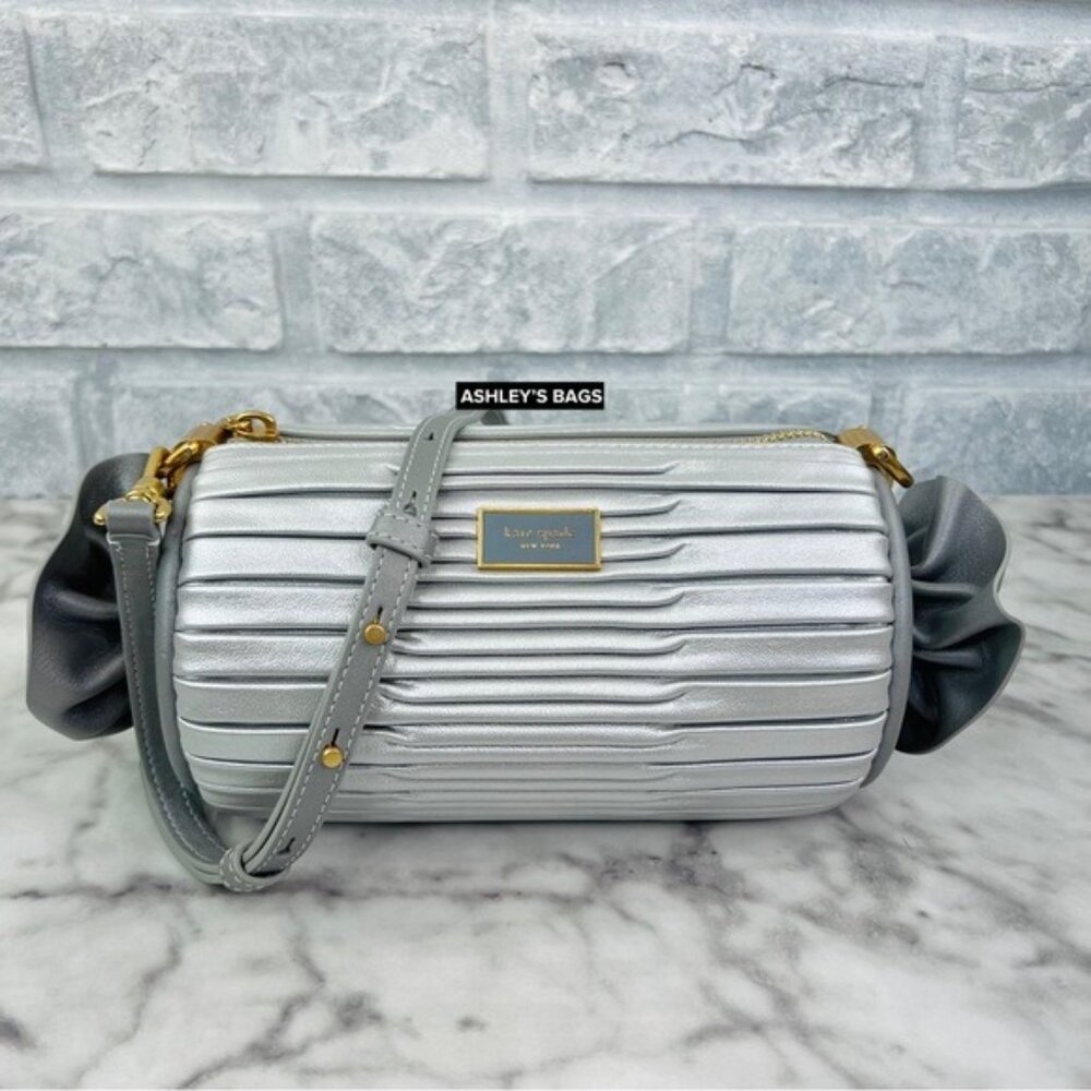 Kate Spade Sweet Treats Festive Pleated Small Barrel Bag In Starlight Silver